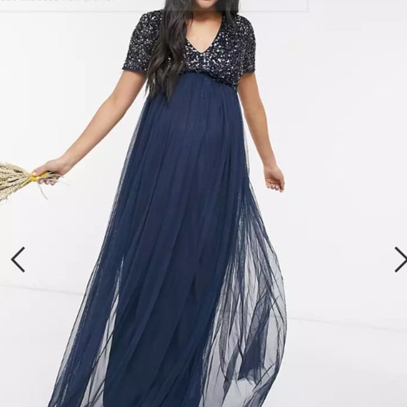 Maya Dresses Maya Maternity Bridesmaid Short Sleeve Maxi Tulle